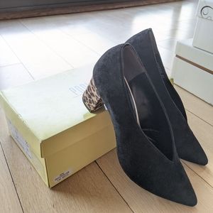 Poolside black and animal pattern block heels